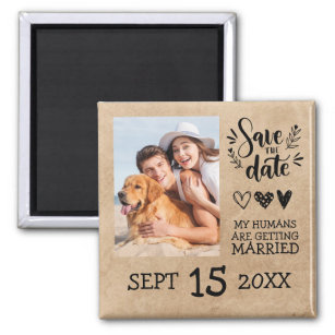 Custom Dog Pet Photo Rustic Save the Date Wedding Magnet