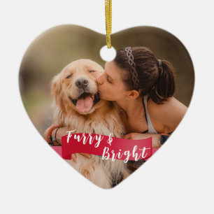 Custom Dog Photo 2-sided Happy Pawlidays Red Ceramic Ornament