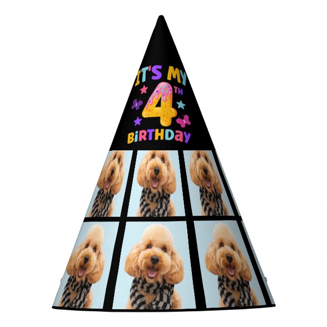 Custom Dog Photo 4th birthday party  Party Hat (Front)