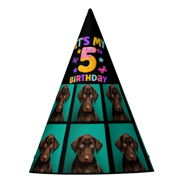 Custom Dog Photo 5th birthday party Party Hat (Front)