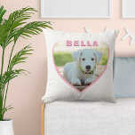 Custom Dog Photo and Name in Pink Heart Cushion<br><div class="desc">Custom Dog Photo and Name in Pink Heart Throw Pillow. A photo in a pink shape of a heart. Add dog's photo and name and make a personalised pillow.</div>
