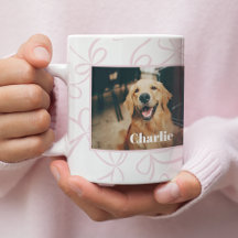 Custom Dog Photo and Name Light Pink Bow Pattern 