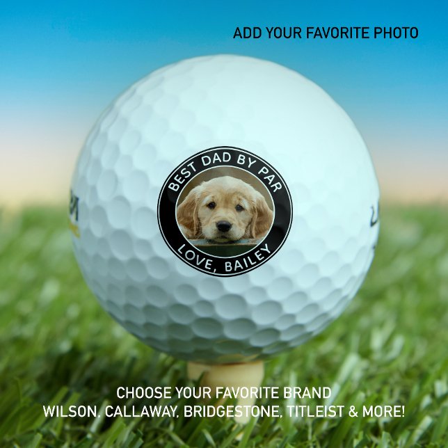Custom Dog Photo Best Dad By Par Black White Golf Balls (Creator Uploaded)