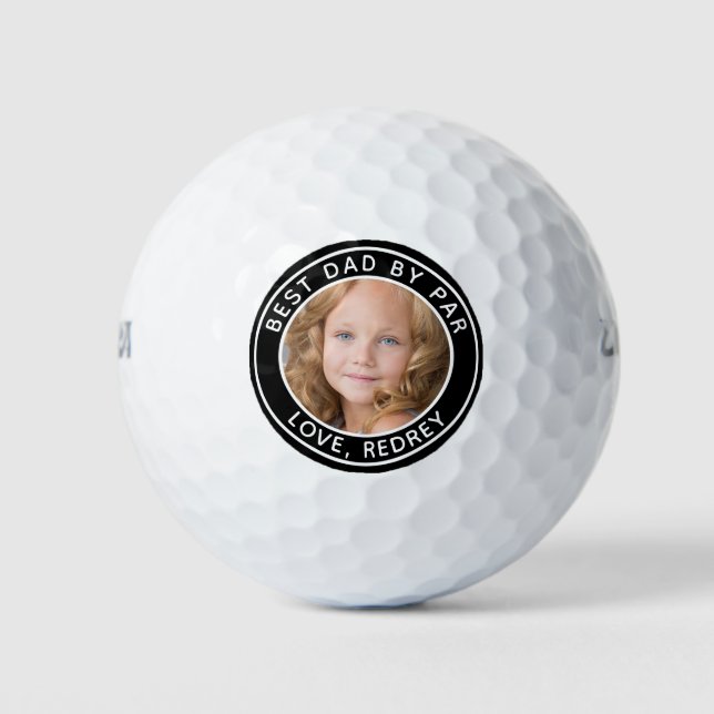 Custom Dog Photo Best Dad By Par Black White Golf  Golf Balls (Front)
