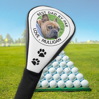 Custom Dog Photo Best Dad By Par Black White Golf Head Cover