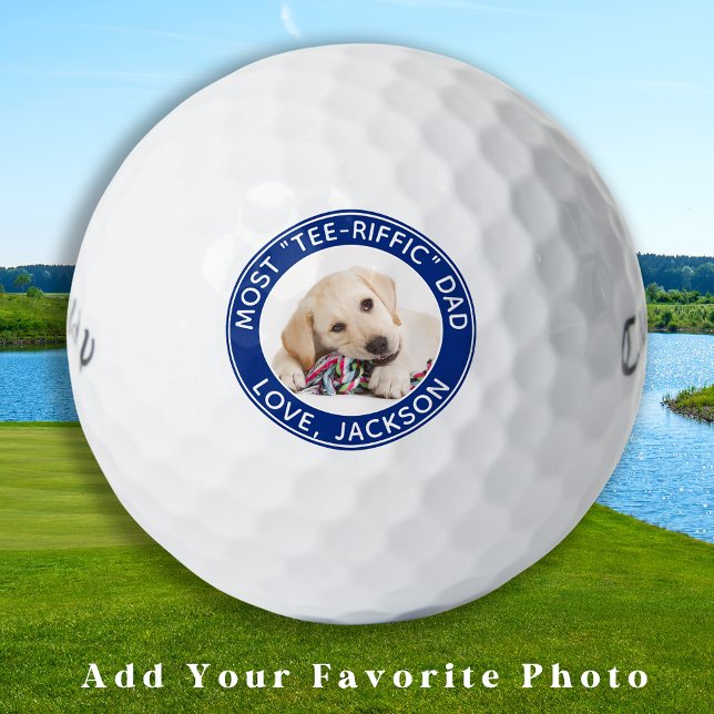 Custom Dog Photo Best Dad Ever Blue White Golf Balls (Creator Uploaded)