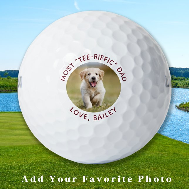 Custom Dog Photo Best Dad Ever Red White Golf Balls (Creator Uploaded)