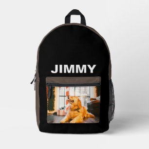 Custom Dog Photo Black Simple Printed Backpack