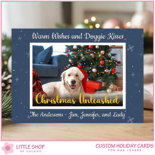 Custom Dog Photo Christmas Unleashed Holiday Card