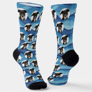 Custom Dog Photo Coastal and Moody Blues Socks
