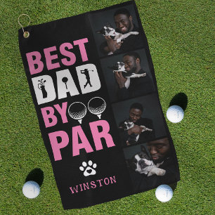 Custom Dog Photo Collage Best Dad By Par Golf Towel