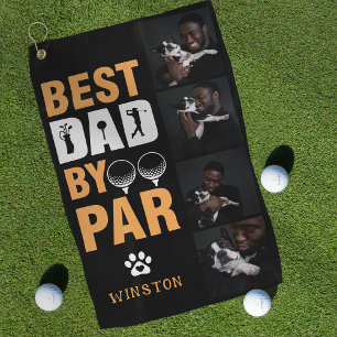 Custom Dog Photo Collage Best Dad By Par Golf Towel