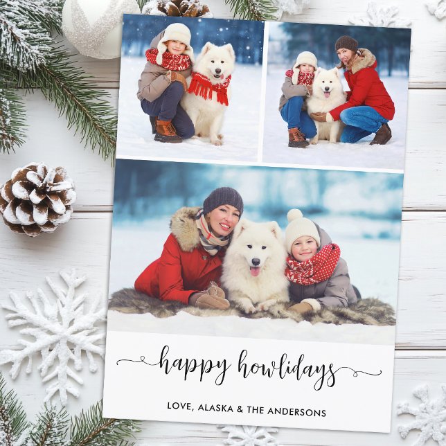 Custom Dog Photo Collage Christmas Happy Howlidays Holiday Card (Creator Uploaded)