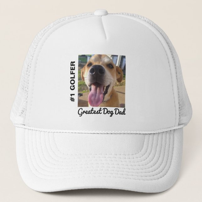 Custom Dog Photo Greatest Golfer Trucker Hat (Front)