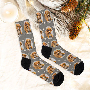 Custom Dog Photo Grey Paw Print Socks