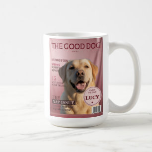 Custom Dog Photo Magazine Cover Pink Monogram Coffee Mug