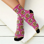 Custom Dog Photo Magenta Pink Paw Print Socks<br><div class="desc">Show your love for your puppy dog or cat with these fun and cosy custom-printed socks! Our premium crew socks feature a pattern of your favourite pet photo along with small white paw prints. Create your own by simply adding your picture to the round placeholder image. Makes a great gift...</div>
