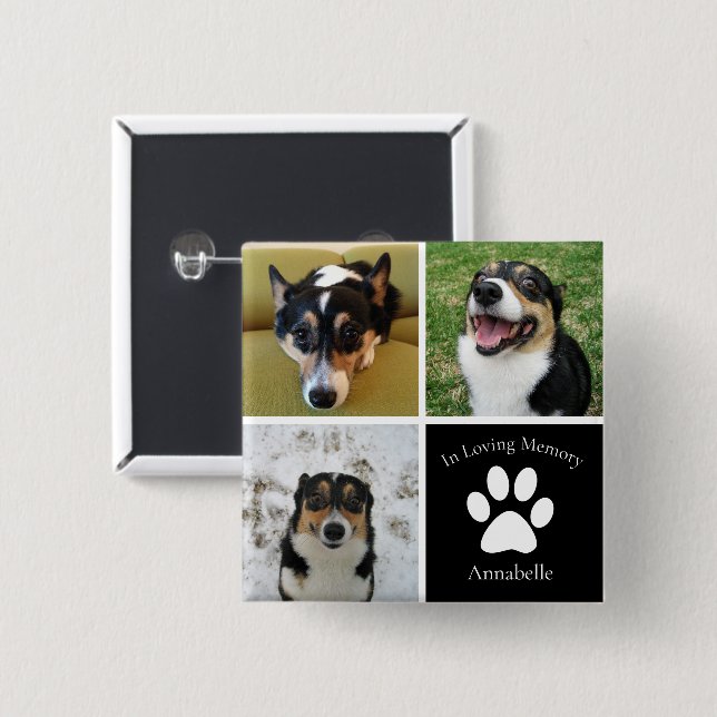 Custom Dog Photo Memorial Collage Pet Keepsake 15 Cm Square Badge (Front & Back)
