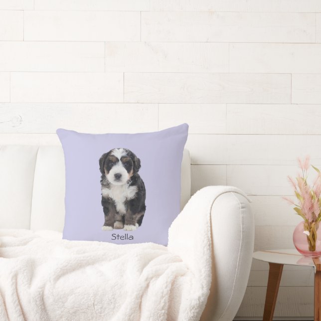 Custom Dog Photo – Misty Lilac with Pet Name -  Cushion (Couch)