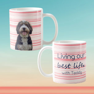 Custom Dog Photo Mug Muted Pink Stripe Name