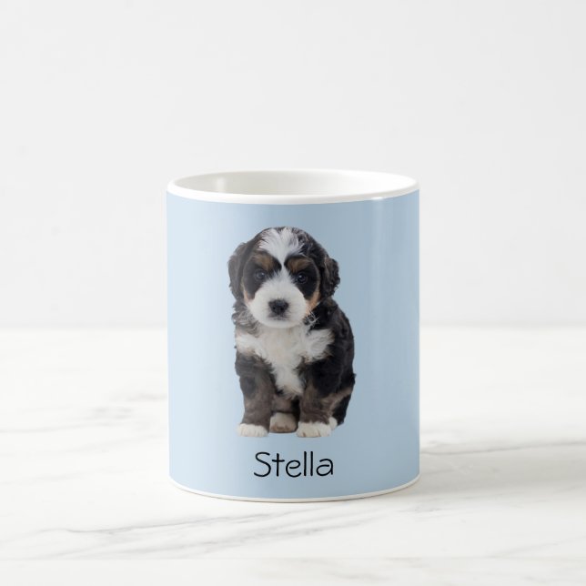 Custom Dog Photo Mug – Powder Blue with Pet Name (Center)