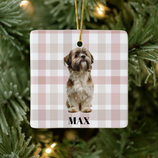 Custom Dog Photo & Name Christmas Ornament (Tree)