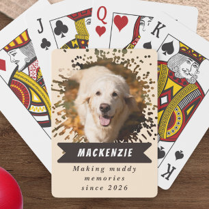 Custom Dog Photo Name Funny Mud Splash Playing Cards
