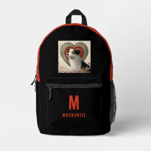 Custom Dog Photo Orange Monogram Personalized Printed Backpack