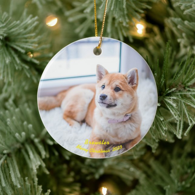 Custom Dog Photo Ornament, Unique Photo Christmas Ceramic Ornament (Tree)