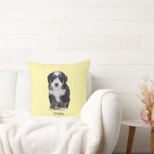 Custom Dog Photo – Pastel Yellow with Pet Name -  Cushion