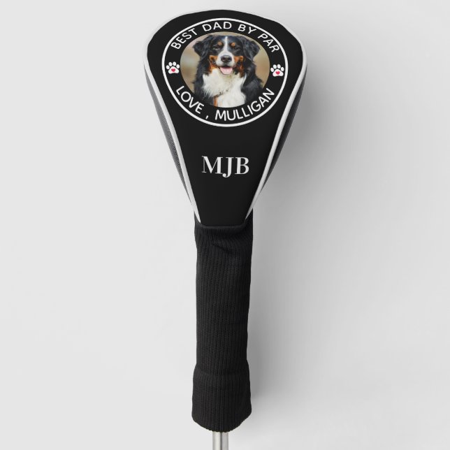 Custom Dog Photo Pet Best Dad By Par Monogram Golf Head Cover (Front)