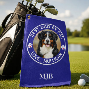 Custom Dog Photo Pet Best Dad By Par Monogram Golf Towel