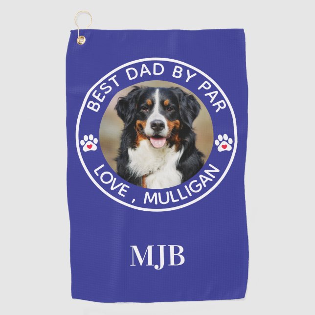 Custom Dog Photo Pet Best Dad By Par Monogram Golf Towel (Front)