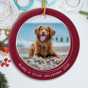 Custom Dog Photo Pet First Christmas Ceramic Ornament