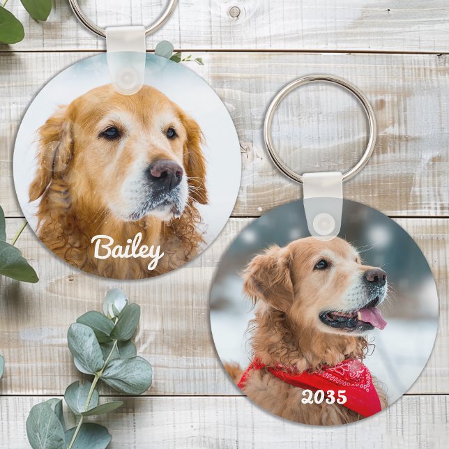 Custom Dog Photo Pet Personalised Name & Date Key Ring (Creator Uploaded)