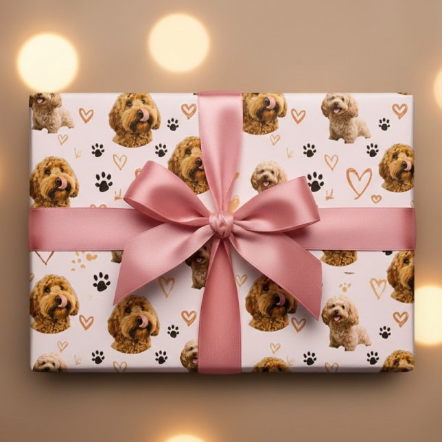 Custom Dog Photo Pink – Valentine’s Day  Wrapping Paper (Creator Uploaded)