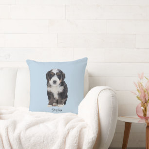 Custom Dog Photo – Powder Blue with Pet Name - Cushion