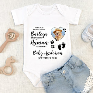 Custom Dog Photo Promoted Human Grandparents Baby Bodysuit