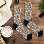 Custom Dog Photo Slate Paw Print Socks<br><div class="desc">Show your love for your puppy dog or cat with these fun and cosy custom-printed socks! Our premium crew socks feature a pattern of your favourite pet photo along with small white paw prints. Create your own by simply adding your picture to the round placeholder image. Makes a great gift...</div>