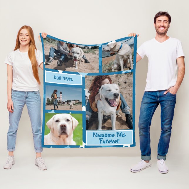 Custom Dog Photo with Dog Name Fleece Blanket (In Situ)