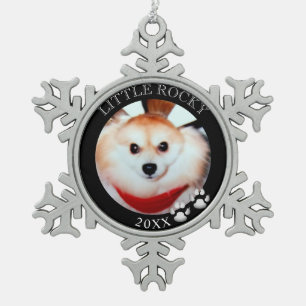 Custom Dog Photo With Name Year Snowflake Pewter Christmas Ornament