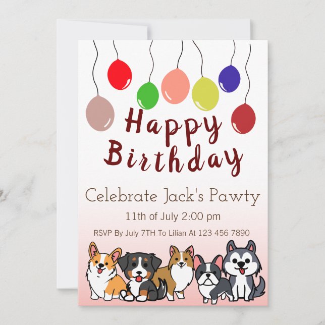 Custom-Dog Puppy Birthday Party Paw-ty Invitation (Front)