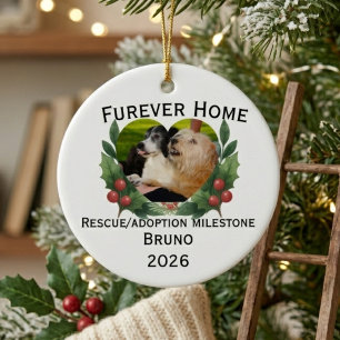 Custom Dog Rescue Adoption Milestone Ceramic Ornament