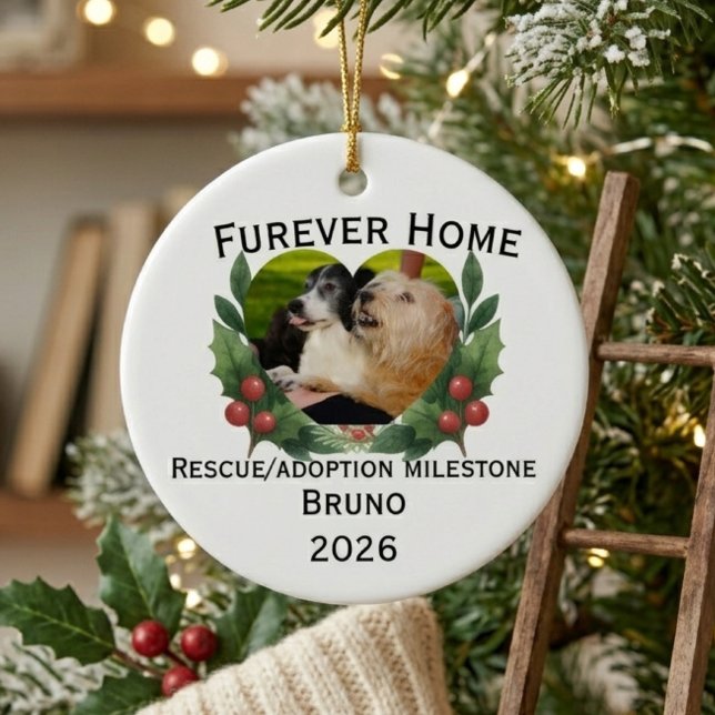 Custom Dog Rescue Adoption Milestone  Ceramic Ornament (Creator Uploaded)