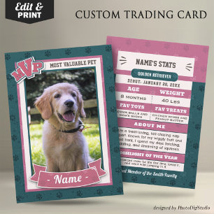 Custom Dog Trading Cards, Classic MVP Pet Trading Calling Card