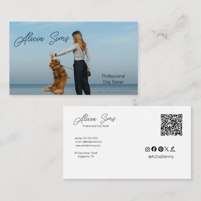 Custom Dog Trainer Professional QR Code Business Card (Front/Back)