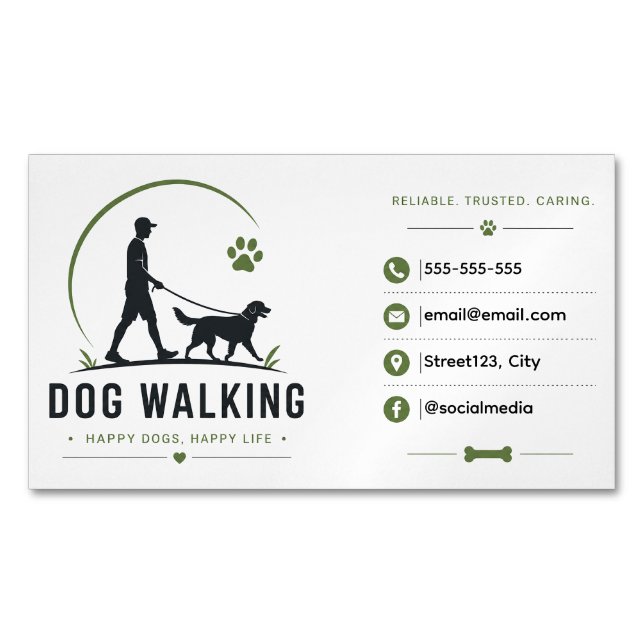 Custom Dog Walking Magnet Business Card (Front)