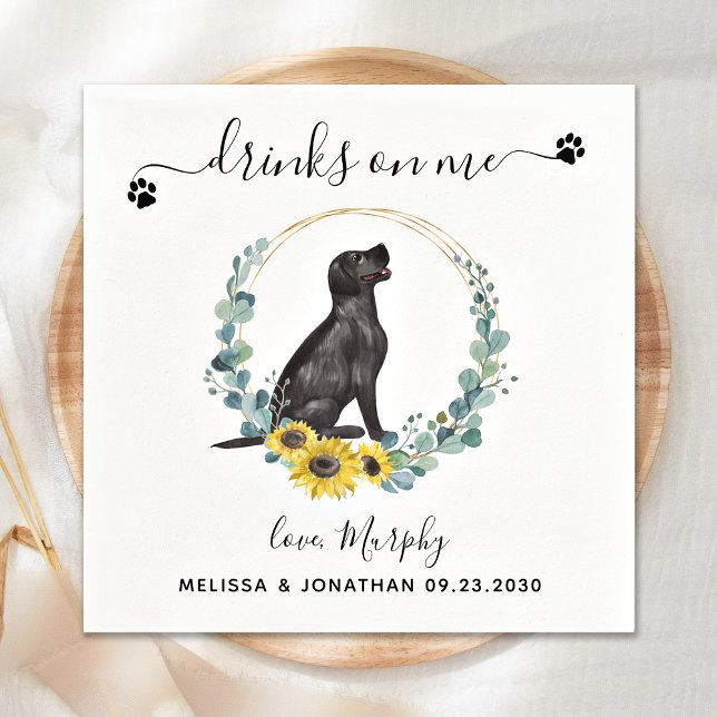 Custom Dog Wedding Drinks On Me Black Lab Cocktail Napkin (Creator Uploaded)