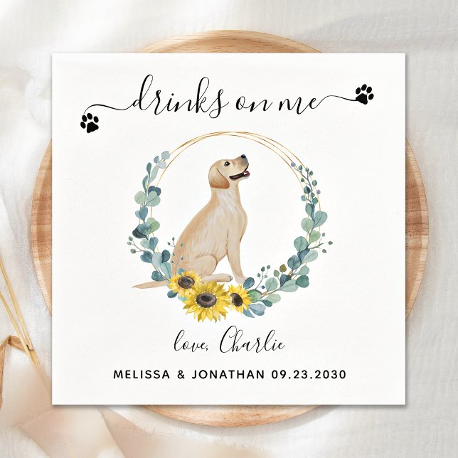 Custom Dog Wedding Drinks On Me Yellow Labrador Napkin (Creator Uploaded)