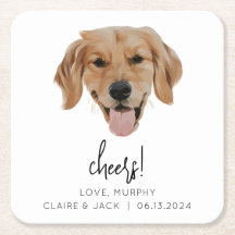 Custom Dog Wedding Paper Coaster Cheers Modern